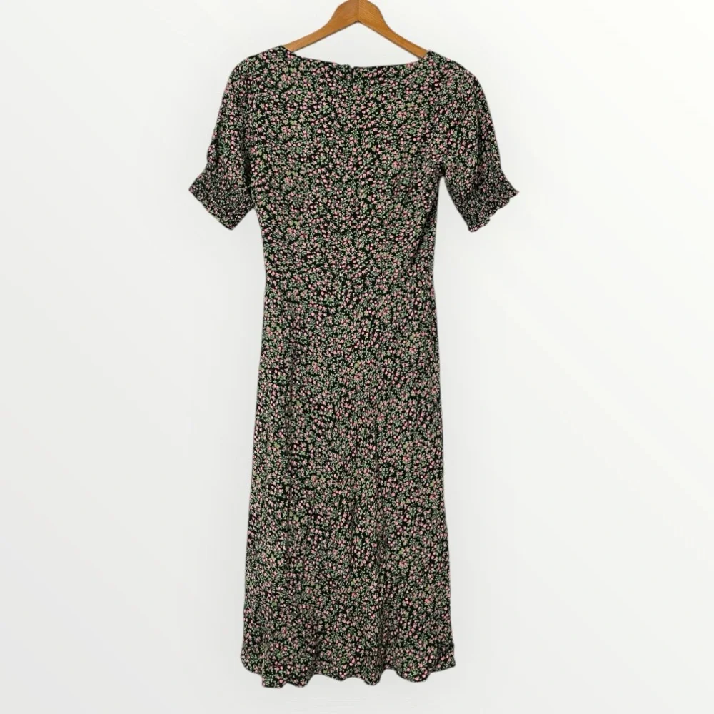 J.Crew Floral Puff Sleeve Midi Dress Black Pink Green 00